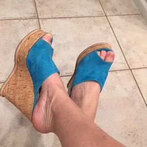 Cobalt Dee Keller cork platform wedge shoes